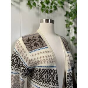 Nick & Mo Women’s Brown Cream Blue Cottage Core Open Cardigan Size XL